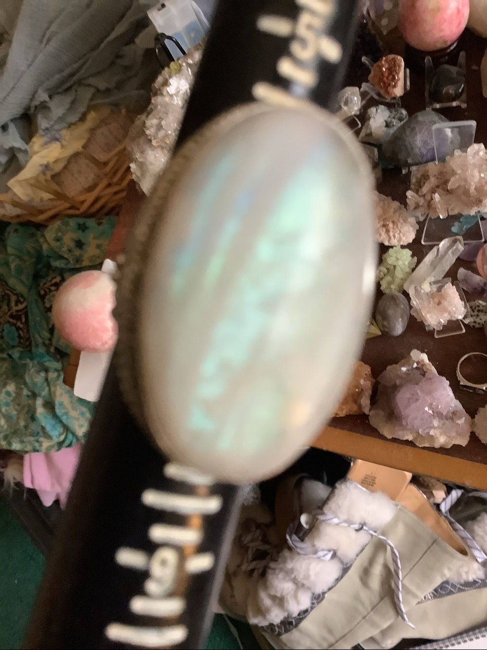Huge Rainbow Moonstone Statement Ring - silver Sz 7 - Picture 7 of 7